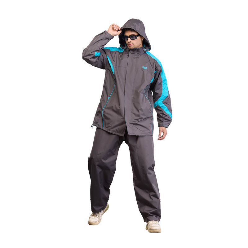 Reliable Rainwear Men Grey H2O RS 2501 Raincoat with Pant & Carry Bag (Set of 3) (M)