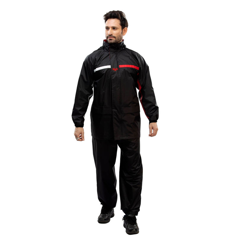 Reliable Rainwear Men Black H2O UFO 104 Raincoat with Pant & Carry Bag (Set of 3) (L)