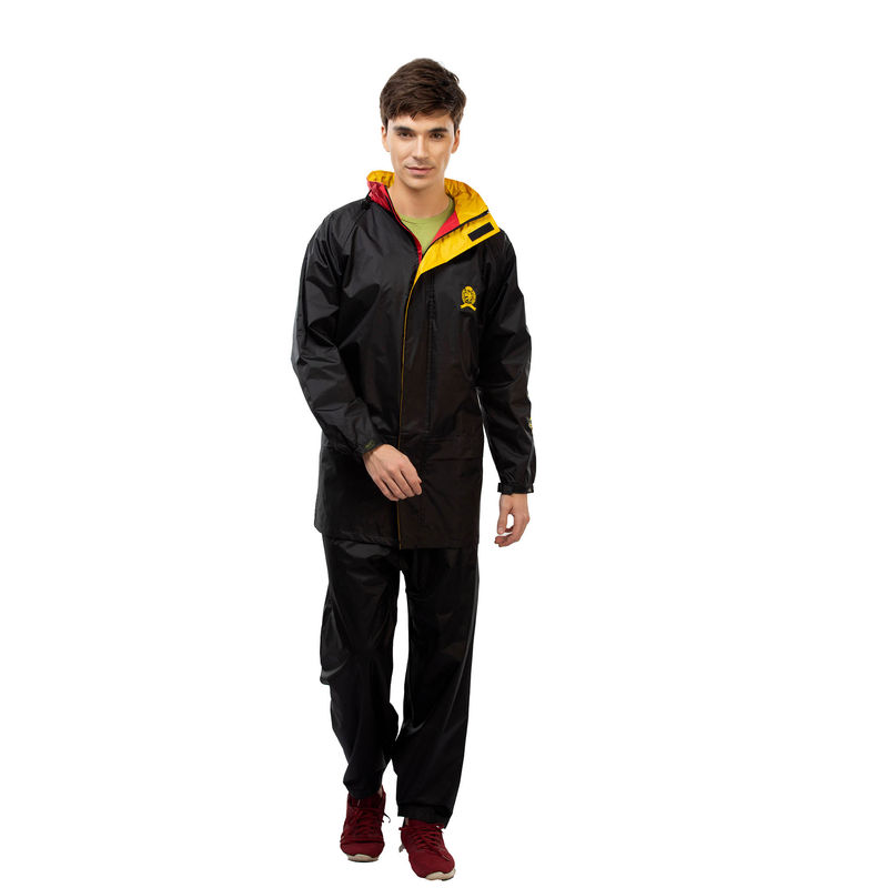 Reliable Rainwear Men Black H2O UFO BH Raincoat with Pant & Carry Bag (Set of 3) (L)