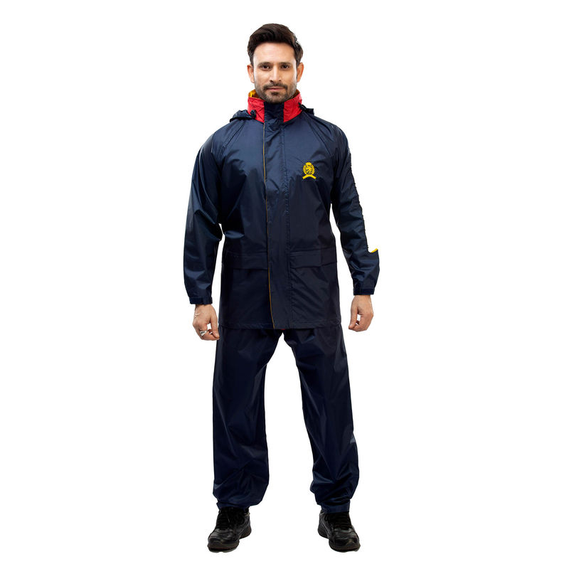 Reliable Rainwear Men Navy Blue H2O UFO BH Raincoat with Pant & Carry Bag (Set of 3) (L)