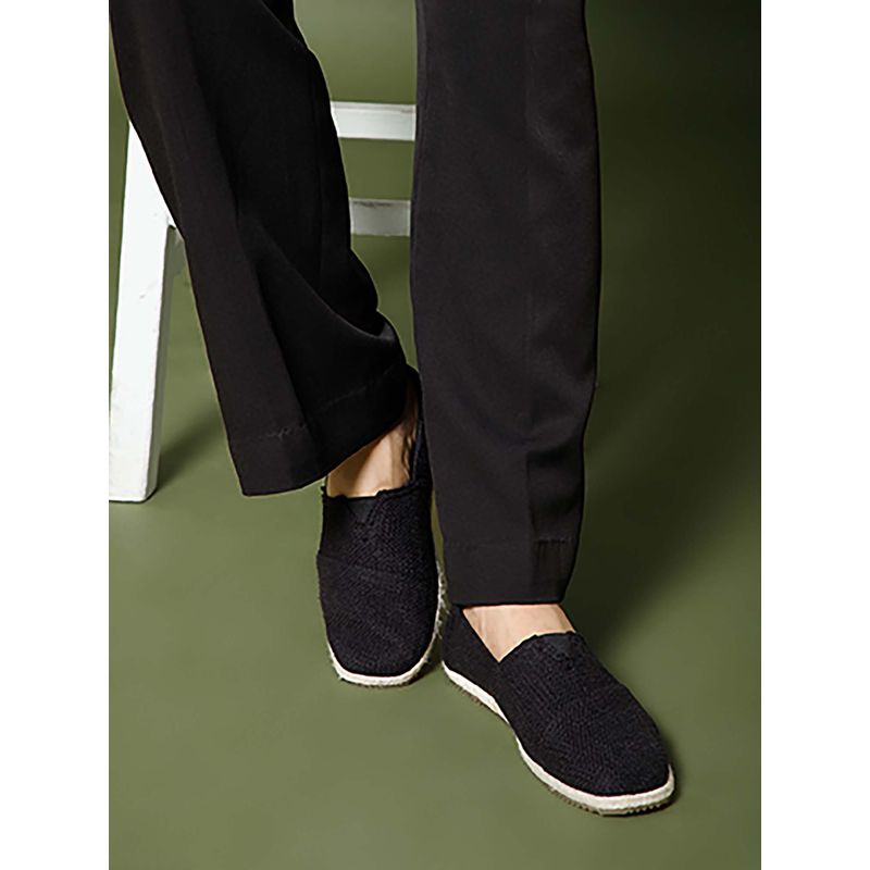 NoStrain Cotton Slub Black Espadrilles for Men (UK 6)