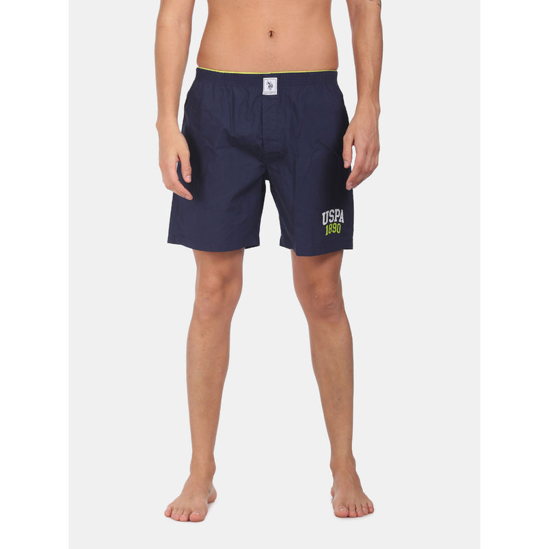 U.S. POLO ASSN. Men Navy Elasticized Waist Solid Boxer Shorts (S) Navy Blue (S)