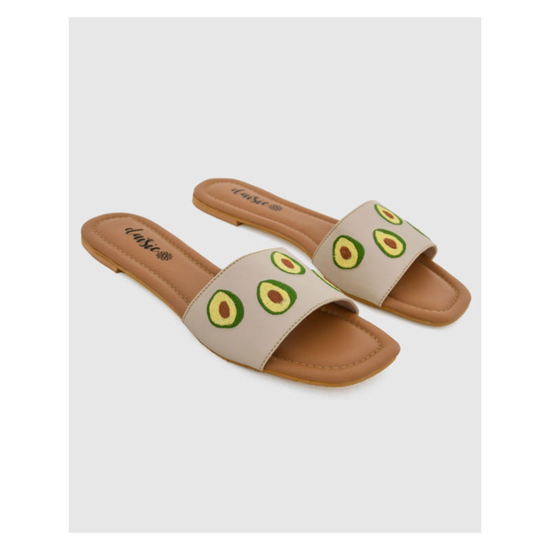 Daisie Embroidered Avacado Motif Blue Evening Flats (EURO 36)