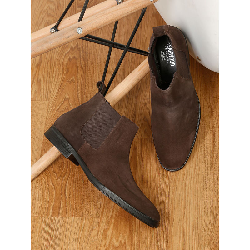 Teakwood Men Brown Suede Chelsea Boots (UK 7)