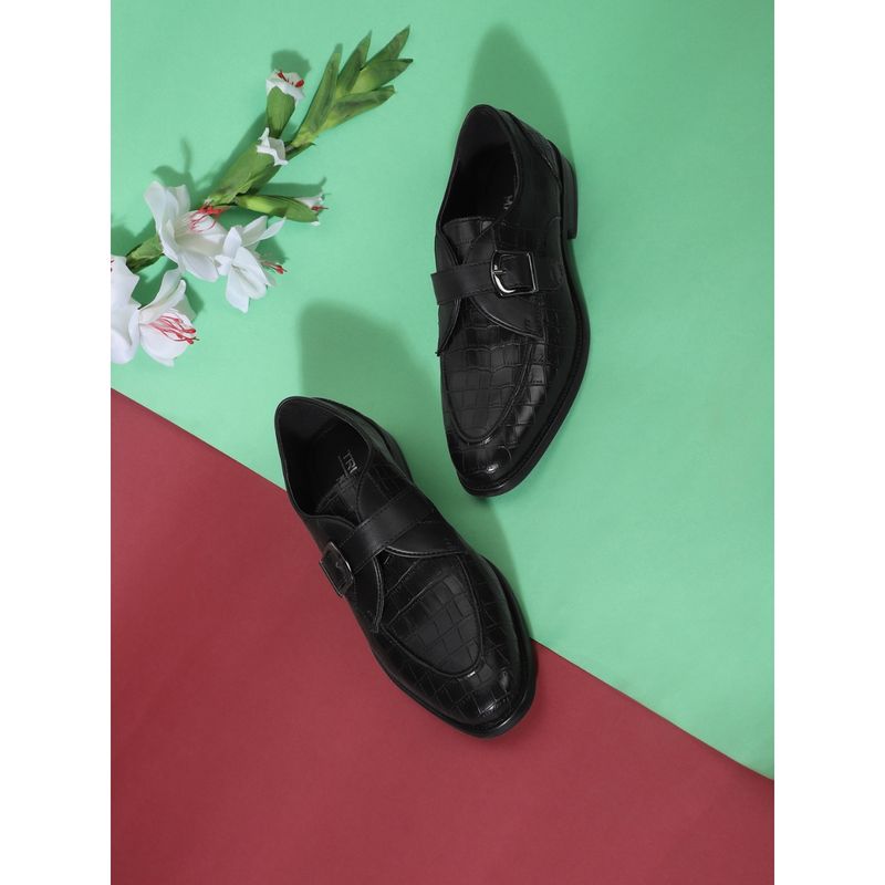 Truffle Collection Black Animal Print Monk Straps (UK 10)