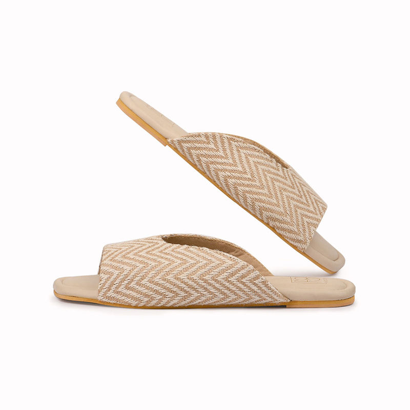 Noosh Loom Chevron Peep Toe Slipper Beige (EURO 39)