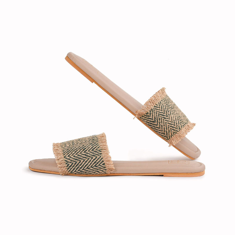 Noosh Jute Chevron Slides Green (EURO 35)