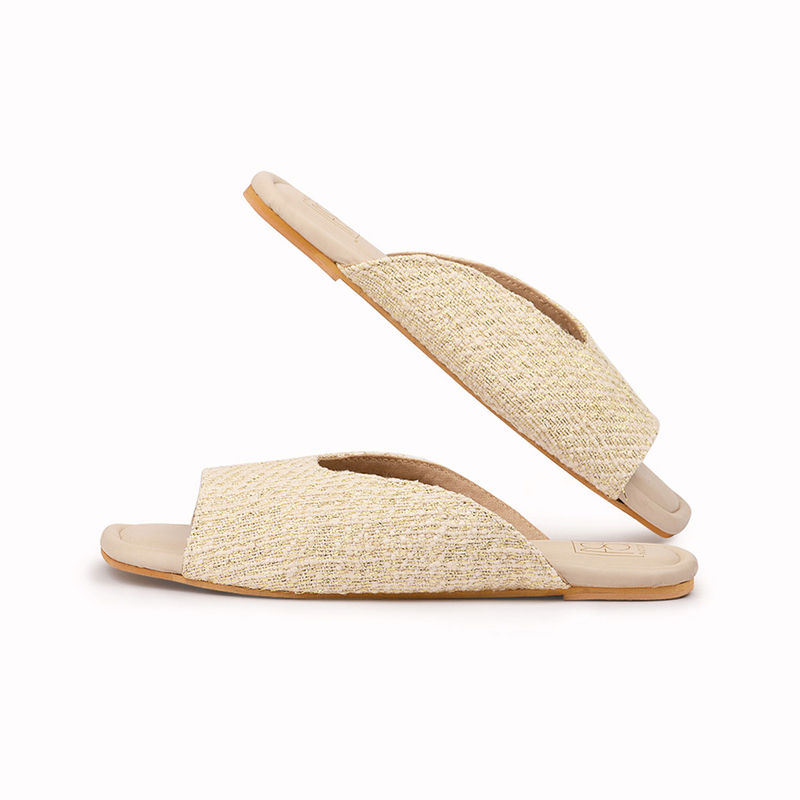 Noosh Golden Weave Peep Toe Slippers Cream (EURO 36)