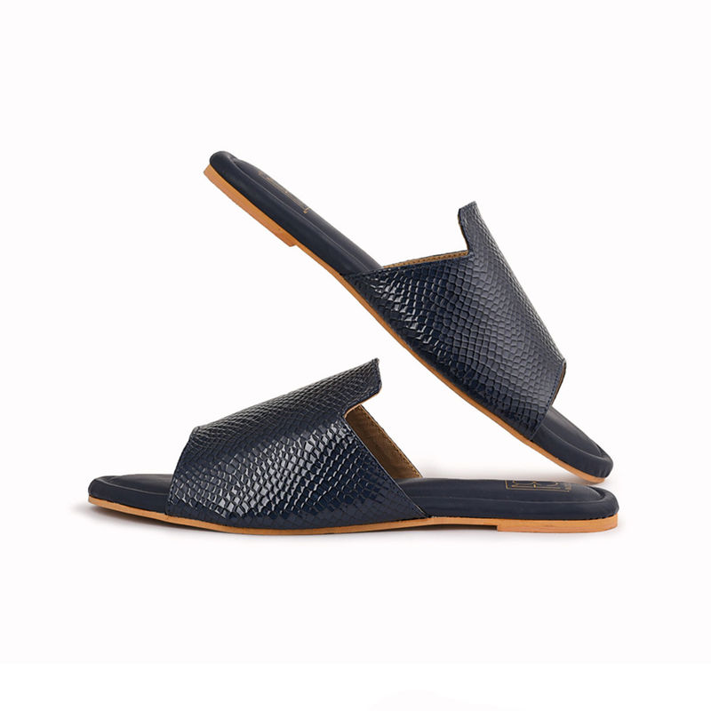 Noosh Vegan Patent Skin Peep Toe Slides Blue (EURO 35)