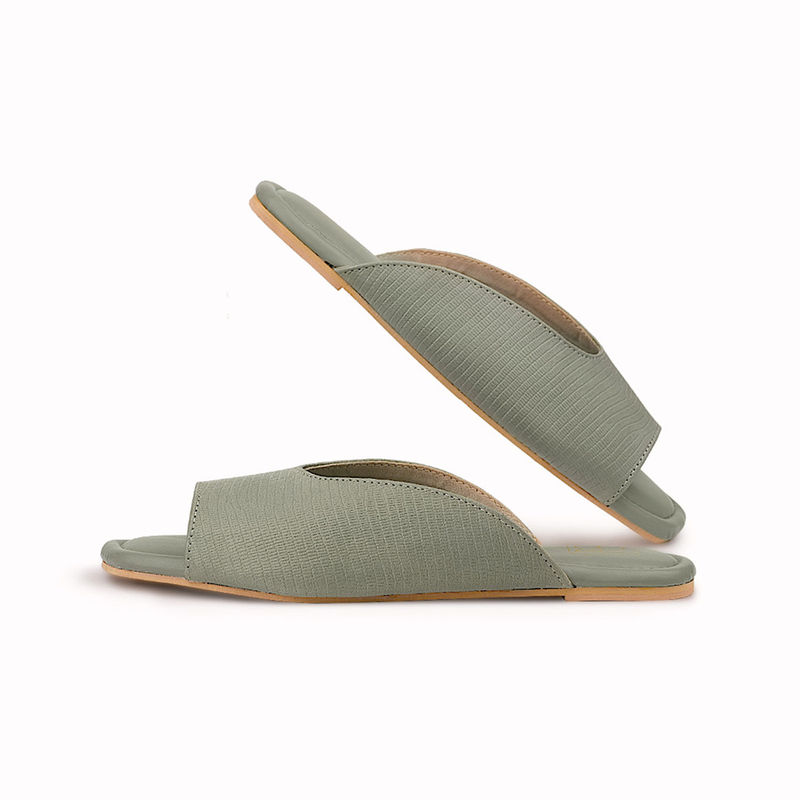 Noosh Vegan Texture Skin Peep Toe Slippers Green (EURO 35)