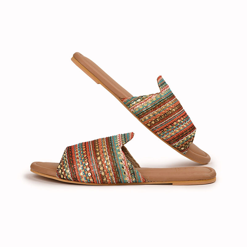 Noosh Sitara Peep Toe Slides Multi Color (EURO 35)