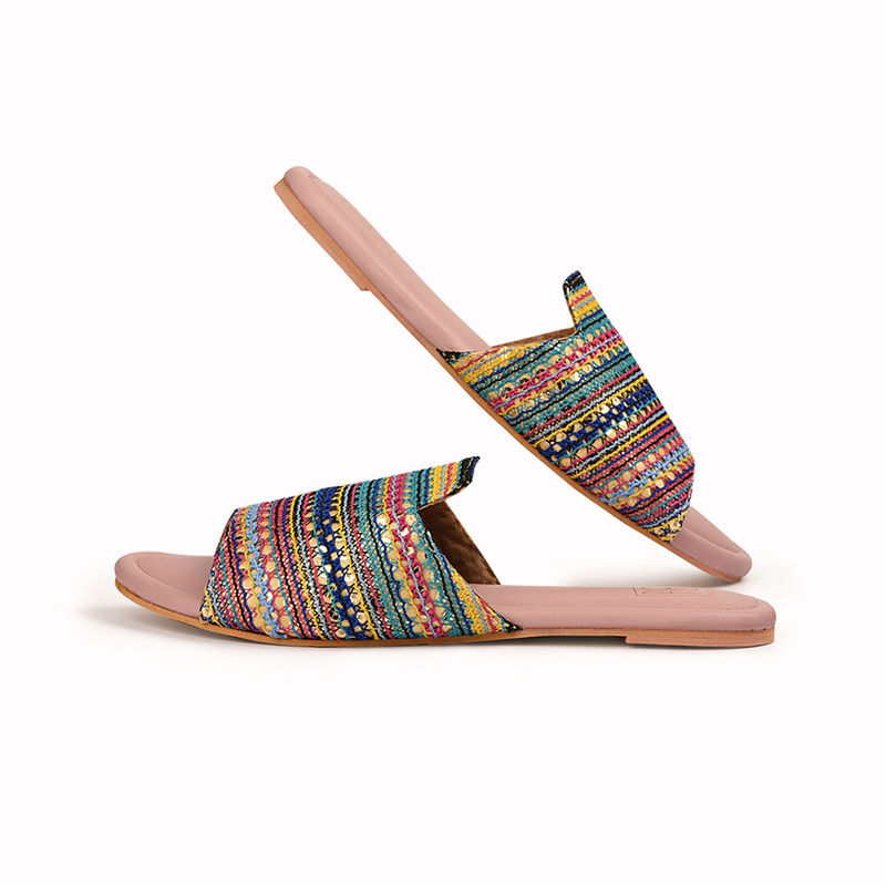 Noosh Sitara Peep Toe Slides Multi Color (EURO 35)