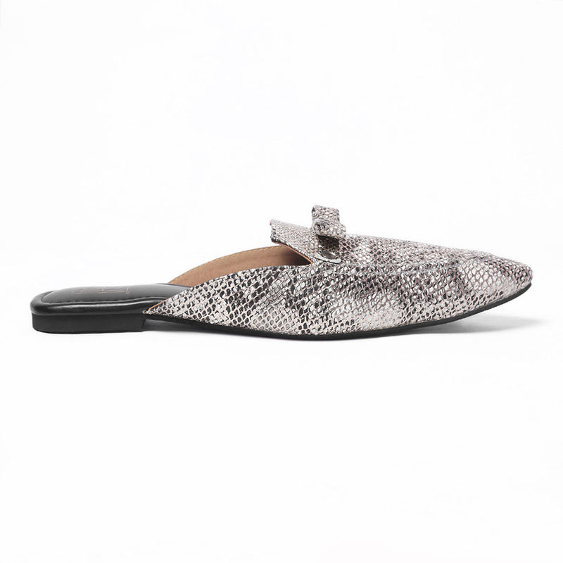 Noosh Glam Embellished Vegan Snake Skin Mule Silver (EURO 38-39)