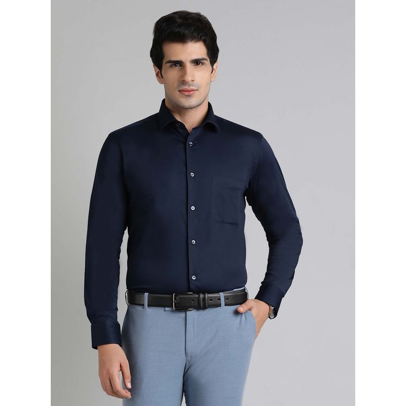 Greenfibre Navy Blue Solid Slim Fit Shirt (39)