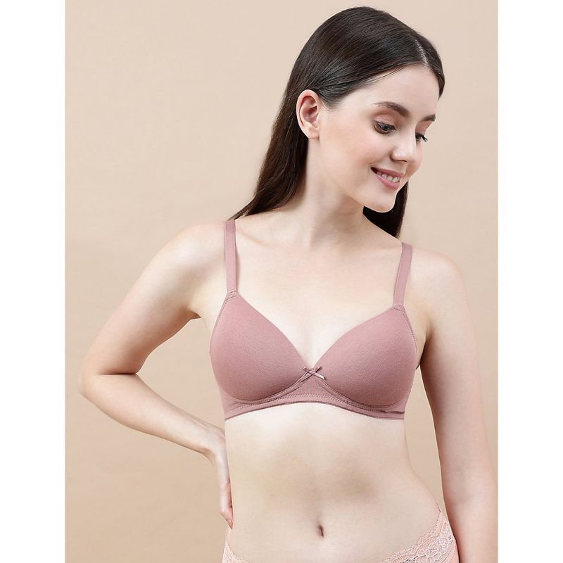 Marks & Spencer Cotton Mix Plain Plunge Neck T-Shirt Bra - Brown (34D)