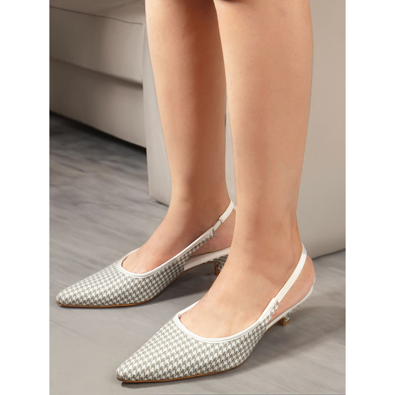 Carlton London Grey & White Party Slip On Women Heeled Mules (EURO 37)