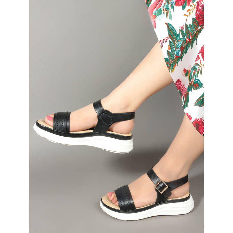 Carlton London Black Embellished Women Casual Wear Sandals (EURO 38)