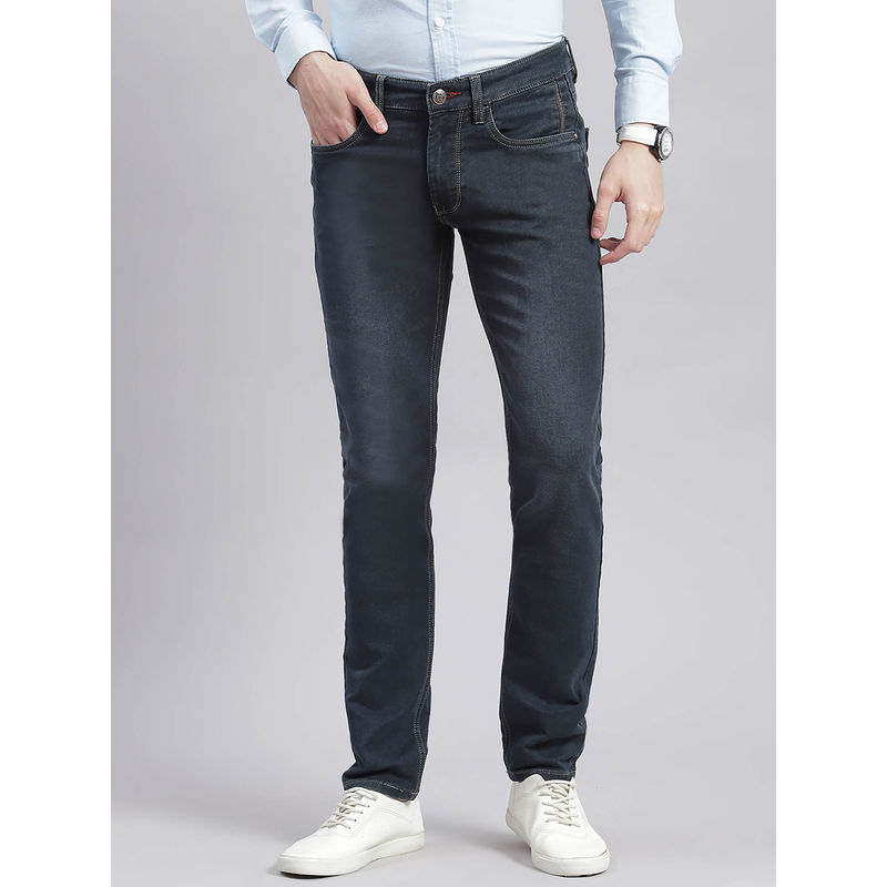 Monte Carlo Blue Solid Regular Fit Jeans (34)