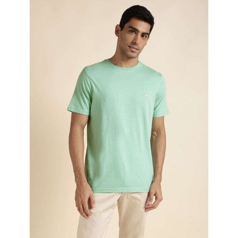 Andamen Mens Turquoise Half Sleeves Crew Neck Regular Fit T-Shirt (S)