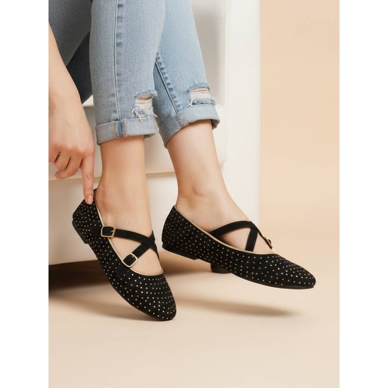 ELLE Black Synthetic Round Toe Ballerina (EURO 39)