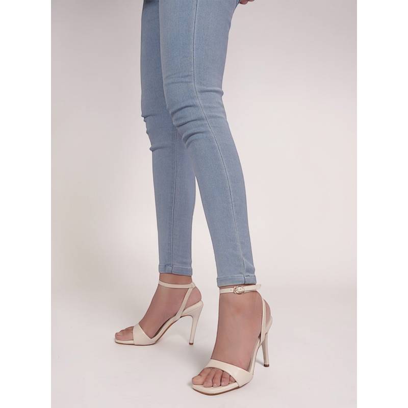 Truffle Collection Cream Synthetic Leather Square Toe Heels (UK 4)