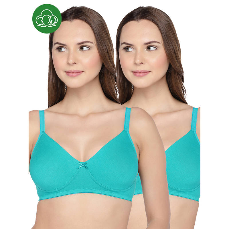 Inner Sense Organic Cotton Antimicrobial Seamless Everyday Bras (Pack Of 2)-Green (30B)