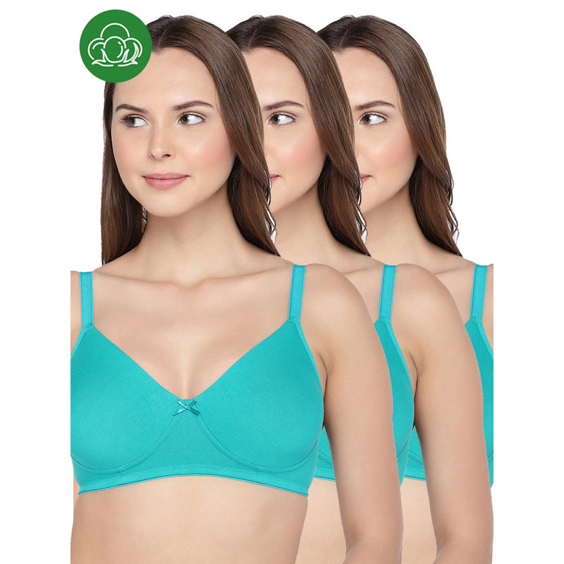 Inner Sense Organic Cotton Antimicrobial Seamless Everyday Bras (Pack Of 3)-Green (30B)