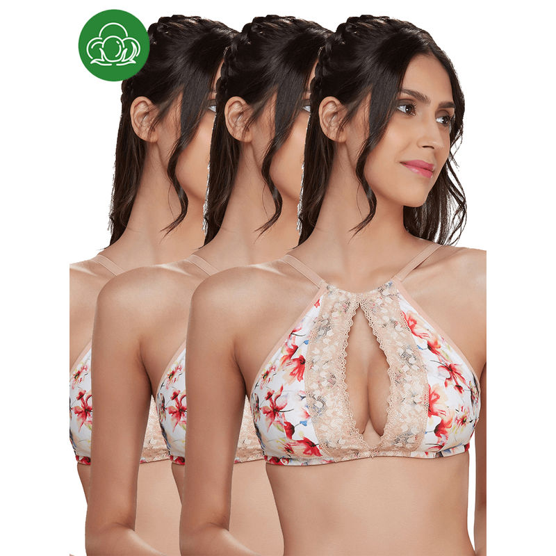 Inner Sense Organic Cotton Antimicrobial Lightly Padded Non-Wired Bralette- Pack Of 3-White (34D)