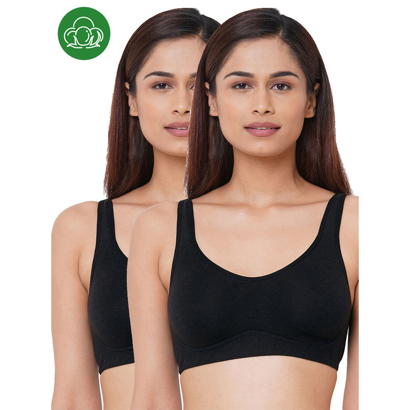 Inner Sense Organic Cotton Antimicrobial Soft Cup Full Coverage Bras (Pack Of 2)-Black (32B)