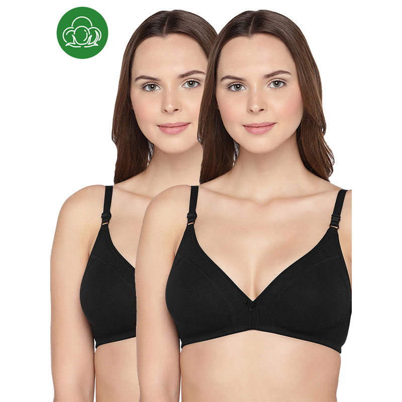 Inner Sense Organic Cotton Seamless Triangular Bras With Supportive Stitch- Pack Of 2-Black (30B)