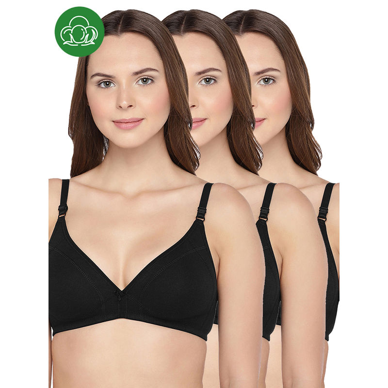 Inner Sense Organic Cotton Seamless Triangular Bras With Supportive Stitch- Pack Of 3-Black (30B)