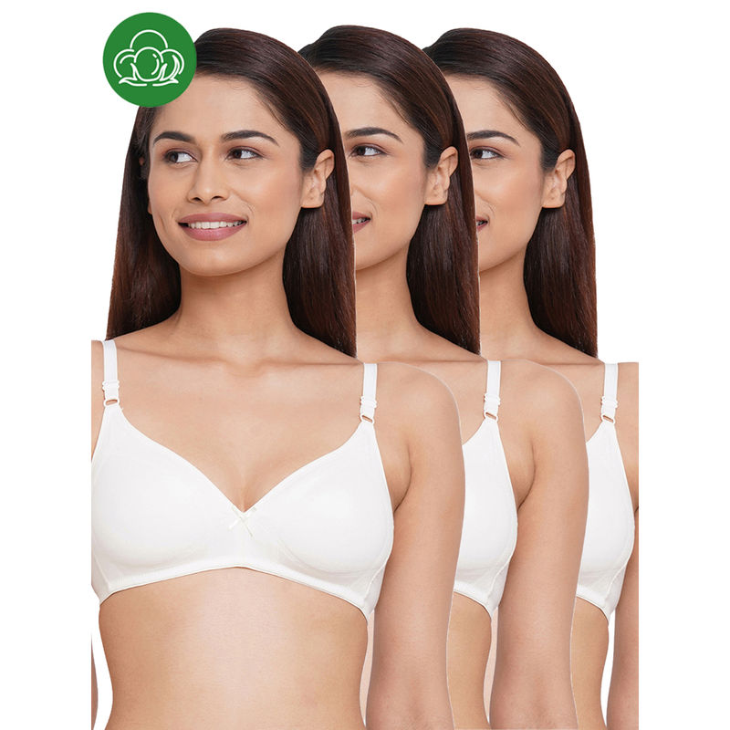 Inner Sense Organic Cotton Seamless Triangular Bras With Supportive Stitch- Pack Of 3-White (30B)