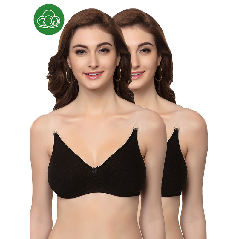 Inner Sense Organic Cotton Antimicrobial Backless Non-Padded Seamless Bras (Pack Of 2)-Black (38C)