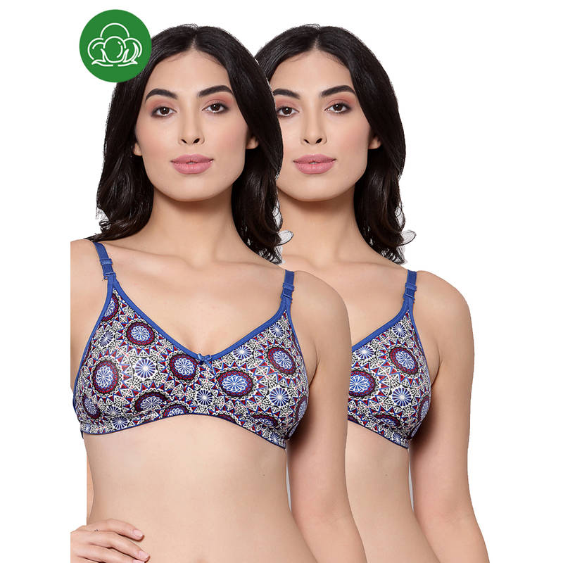 Inner Sense Organic Cotton Antimicrobial Backless Non-Padded Seamless Bras (Pack Of 2)-Blue (32B)