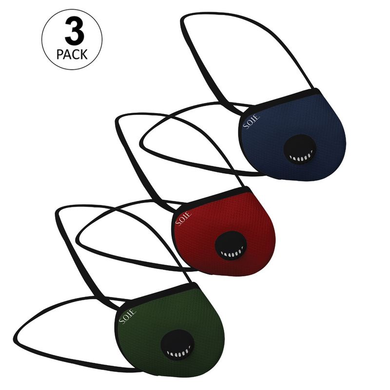 SOIE Two Way Respirator 8 Layer Reusable SN99 Head Loops Safety Mask Pack of 3 - Multi-Color (M)