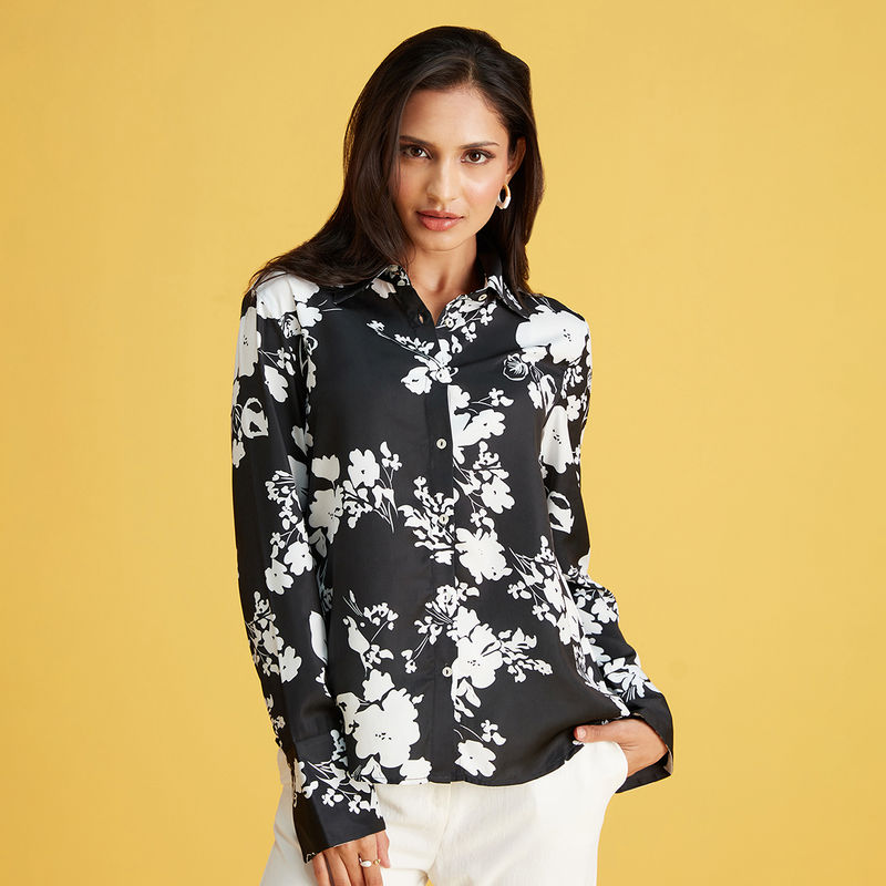 Buy Twenty Dresses by Nykaa Fashion Black And White Floral Print Satin ...