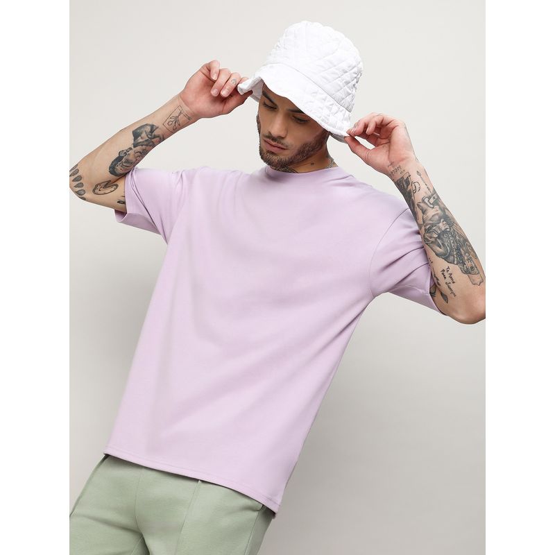Campus Sutra Men Purple Cotton Solid T-Shirt (L)