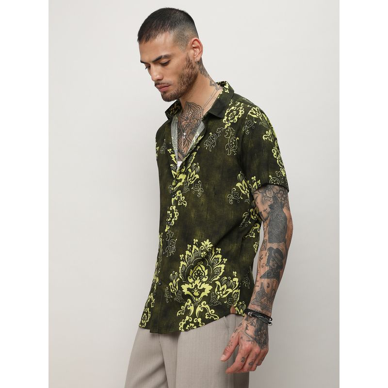 Campus Sutra Men Green Blended Fabric Printed Casual Shirt (S)