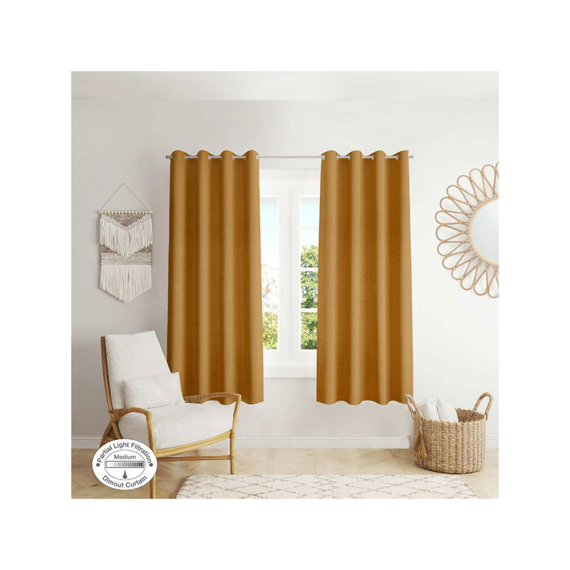 HomeTown Nora Shades Solid Dim Out Window Curtain In Mustard Colour
