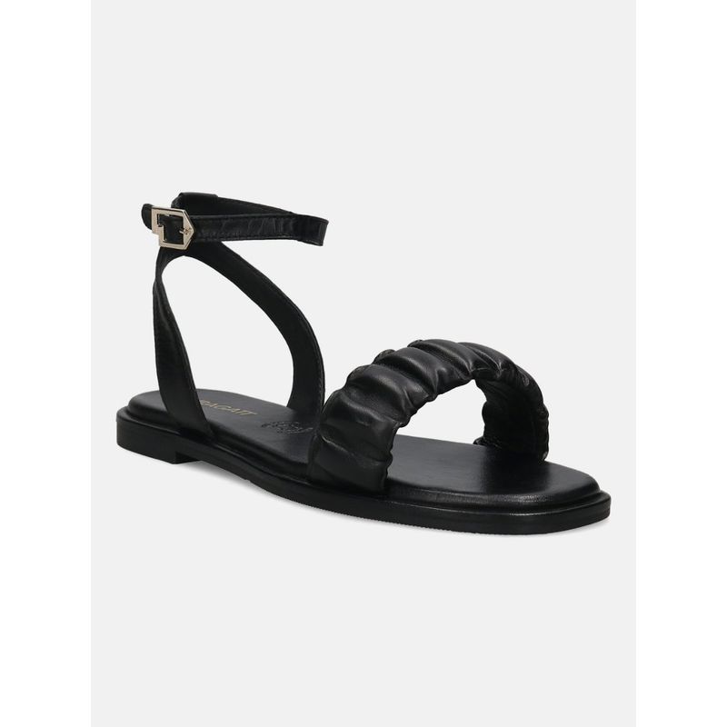 Buy BAGATT Flower Black Women Leather Ankle Strap Flat Sandals Online