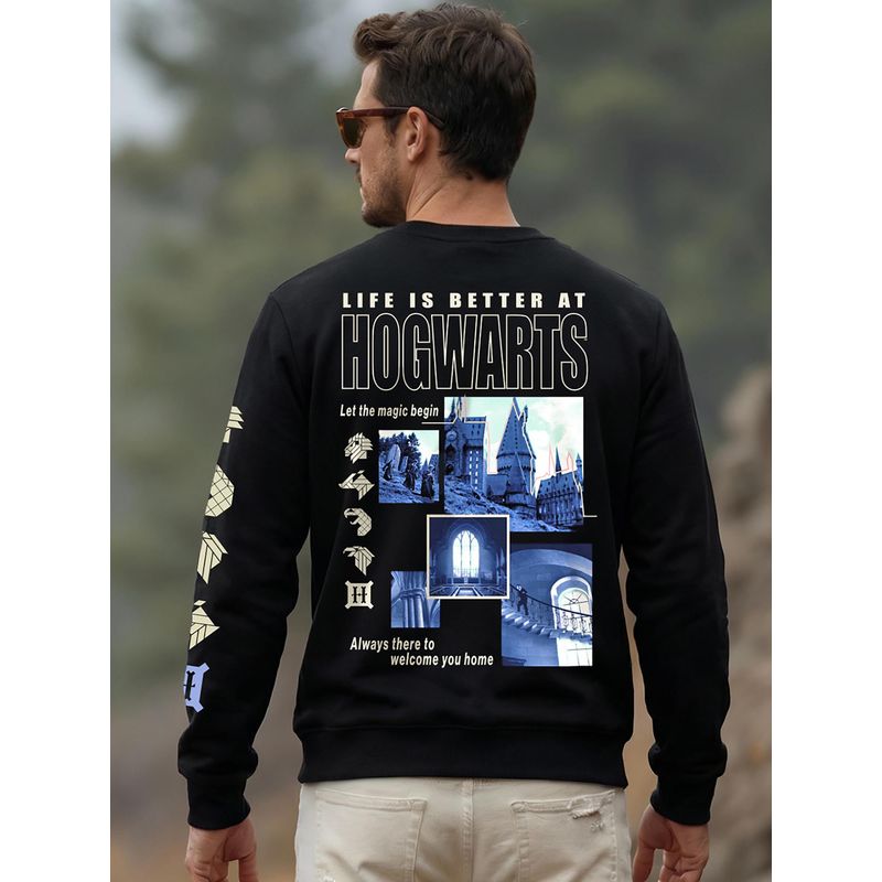 Bewakoof Harry Potter Men's Jet Black Graphic Printed Sweatshirt (S)