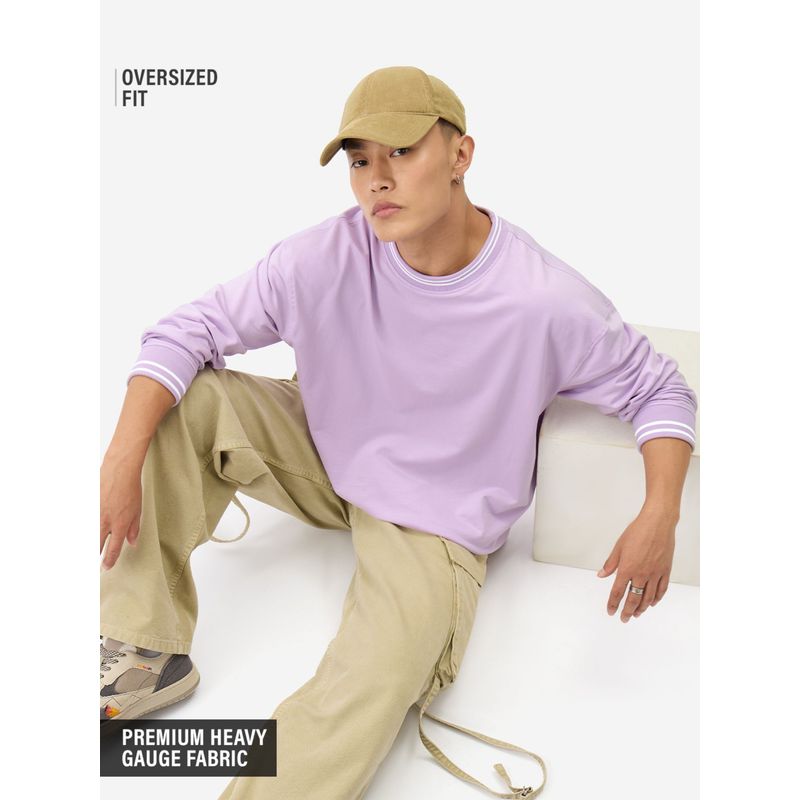 The Souled Store Solids Pale Purple Oversized Full Sleeve T-Shirt (XL)