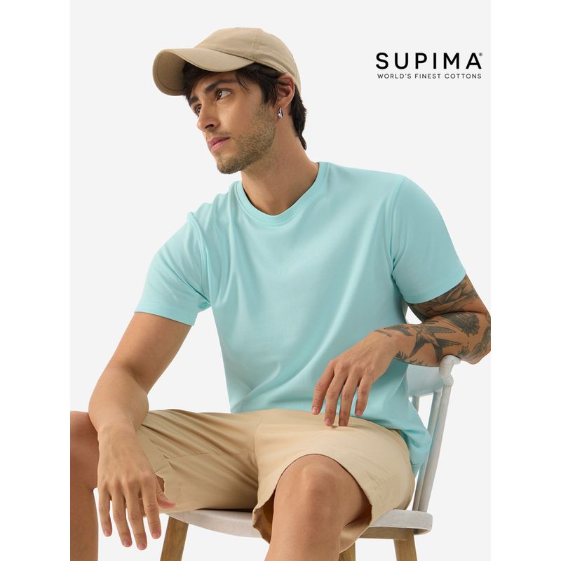 The Souled Store Supima Aqua Blue Supima T-Shirt (XL)