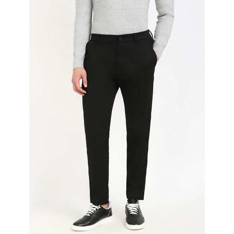 Calvin Klein Black Tapered Fit Solid Mid Rise Chinos (32)