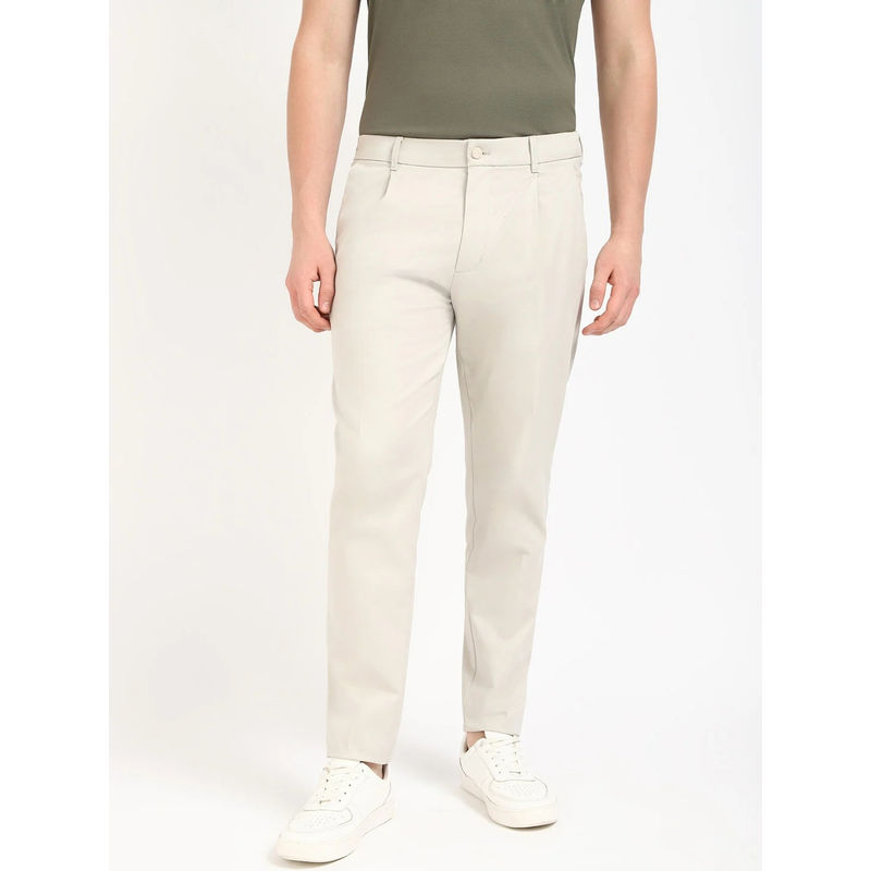 Calvin Klein Cream Tapered Fit Solid Mid Rise Chinos (32)