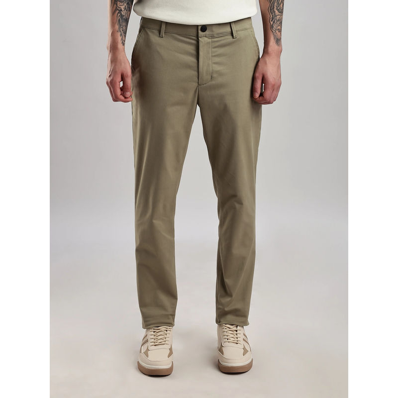 Calvin Klein Khaki Tapered Fit Solid Mid Rise Chinos (30)