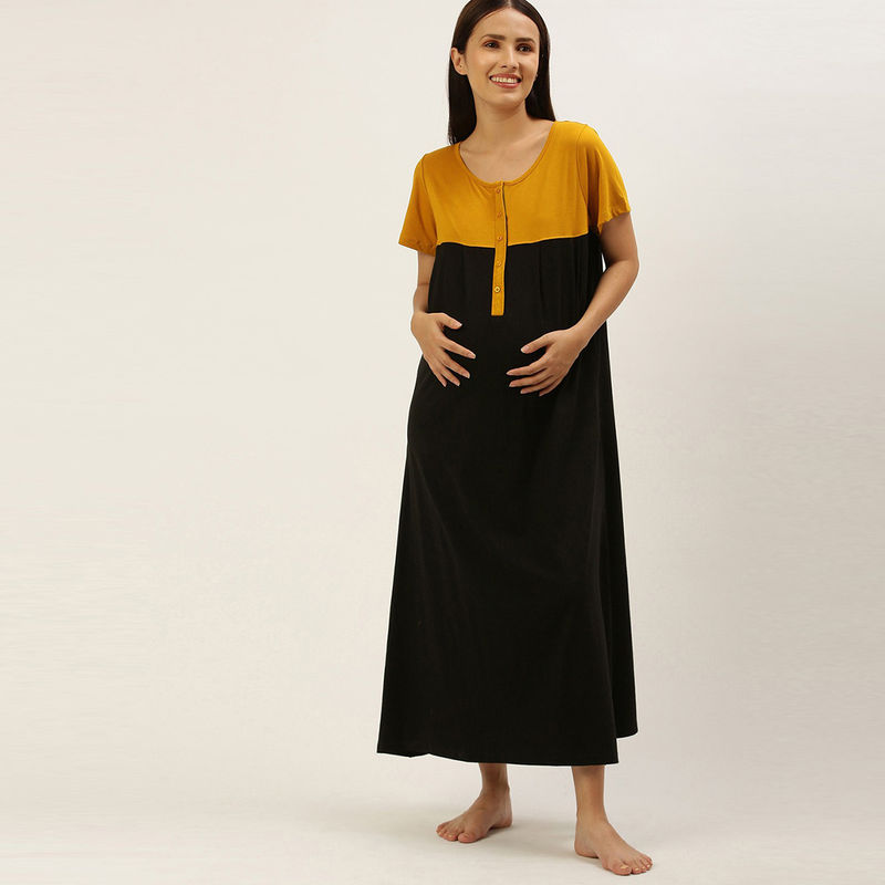 Nejo Feeding/Nursing Maternity Home Dress - Mustard (M)