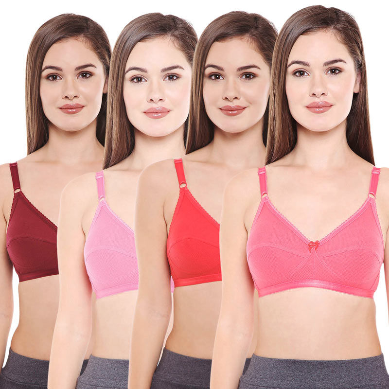 BODYCARE Women's Cotton Solid Color Full Coverage Bra Pack of 4 - Multi-Color (32B)