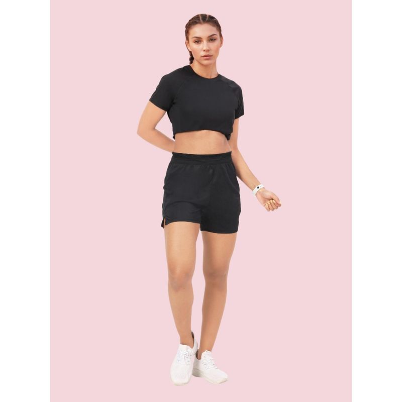 Enamor Jacquard Elastic Waist Mid Thigh Length Mid Rise Kool Poly Finish Workout Shorts - A714 (S)