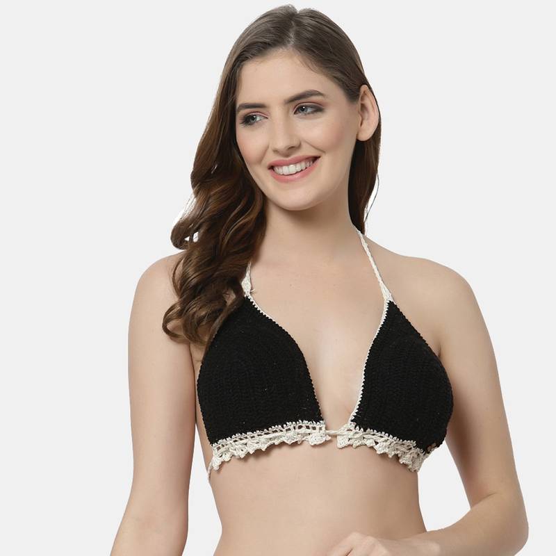 Velvery Handcrafted Halter Neck Bikini Top - Black (M)